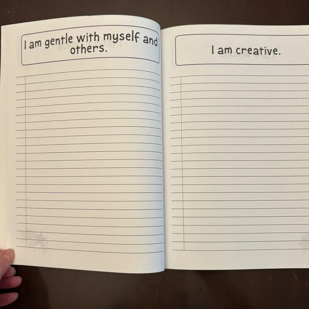 Positive Affirmation Notebook Kids Journal Space Moon Rocket Blue Softcover
